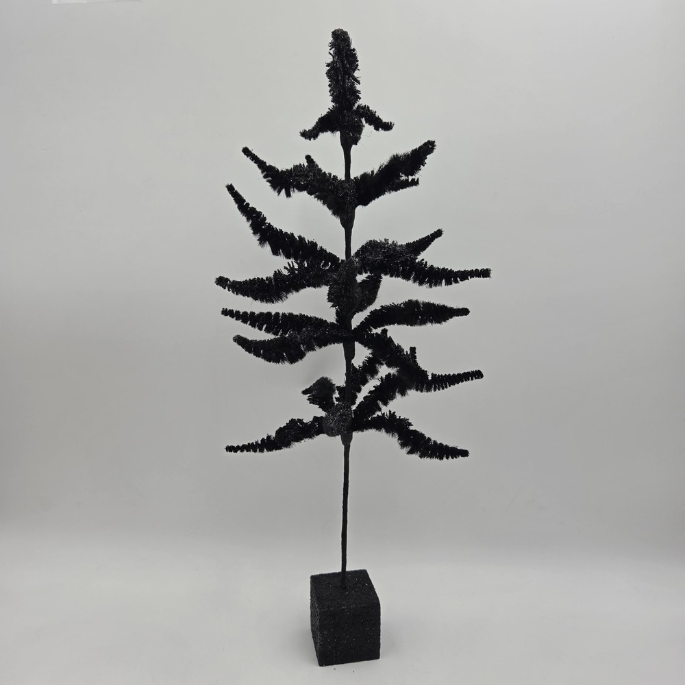 Vintage Bethany Lowe 18" Tall Halloween Tree Black soft bottle brush w/ glitter
